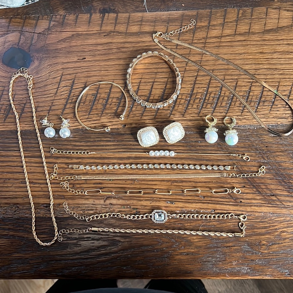 13 pc gold tone, costume jewelry